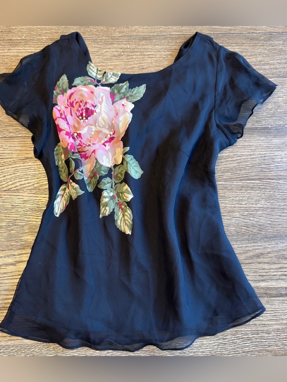 Vintage 90s Y2K Beaded Silk Floral Cowl Back Blouse